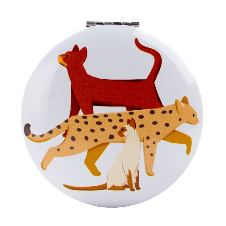 Compact Metal and Glass Feline Fine Cats Mirror - Home Decor Accent