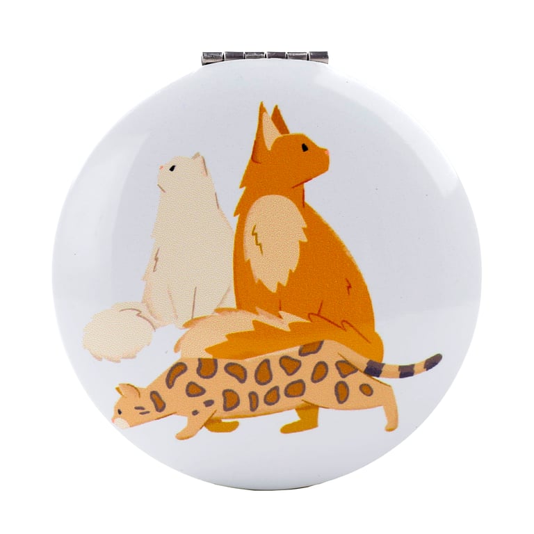 Compact Metal and Glass Feline Fine Cats Mirror - Home Decor Accent