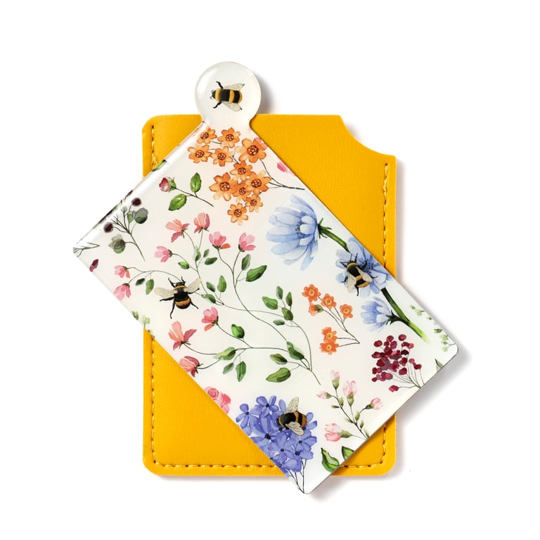 Nectar Meadows Bee Pocket Mirror with Leatherette Sleeve and Glass Finish
