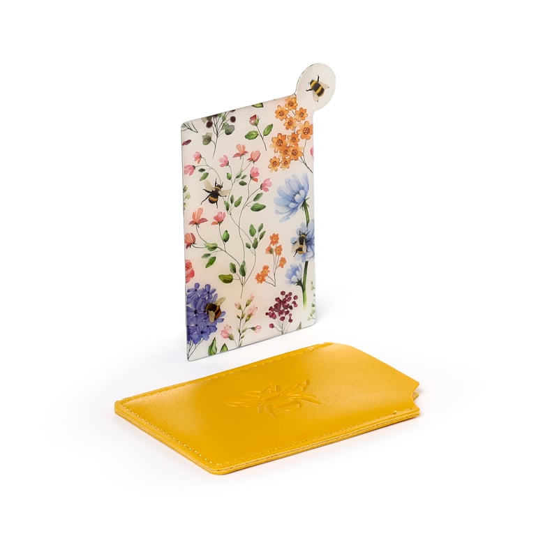 Nectar Meadows Bee Pocket Mirror with Leatherette Sleeve and Glass Finish