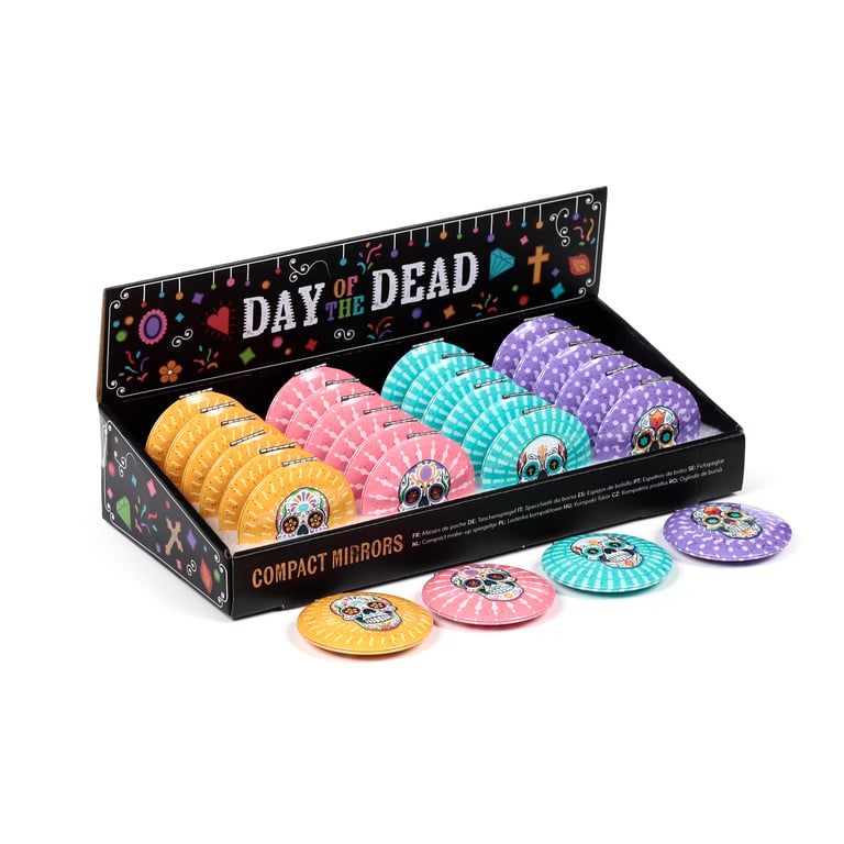 Compact Metal and Glass Day of the Dead Mirror