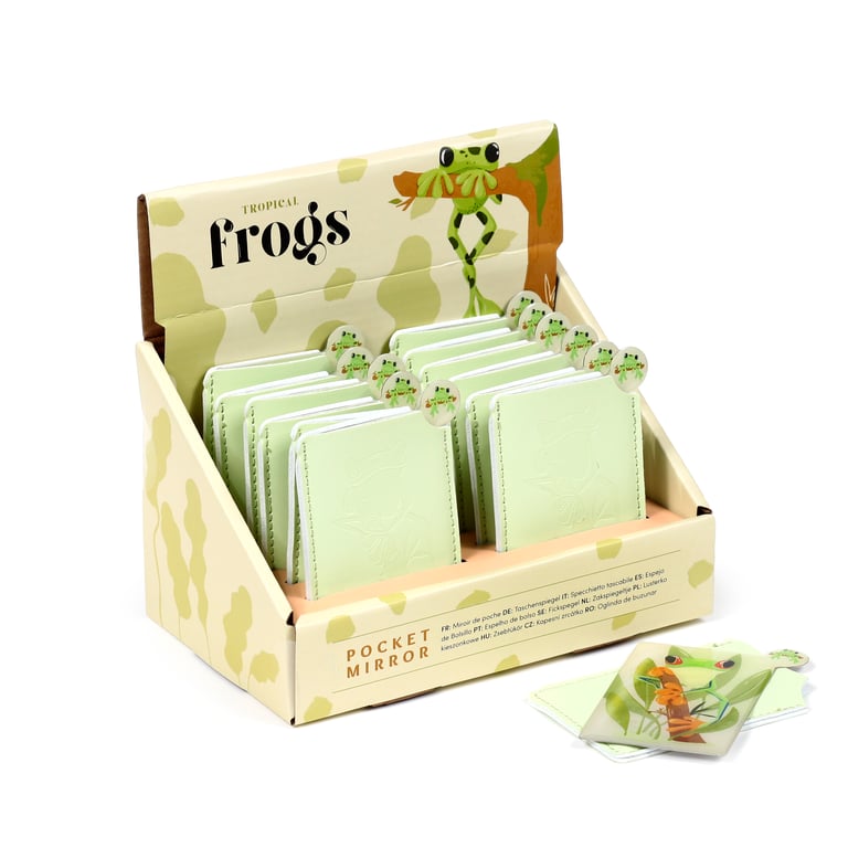 Tropical Frogs Pocket Mirror with Leatherette Sleeve and Glass Finish