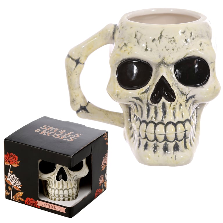 Ceramic Shaped Head Mug - Ancient Skull, Food Safe and 460ml Volume