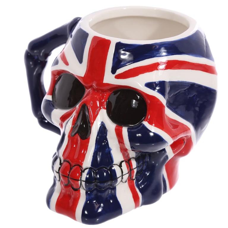 Ceramic UK Flag Skull Mug - Food Safe, 460ml Capacity