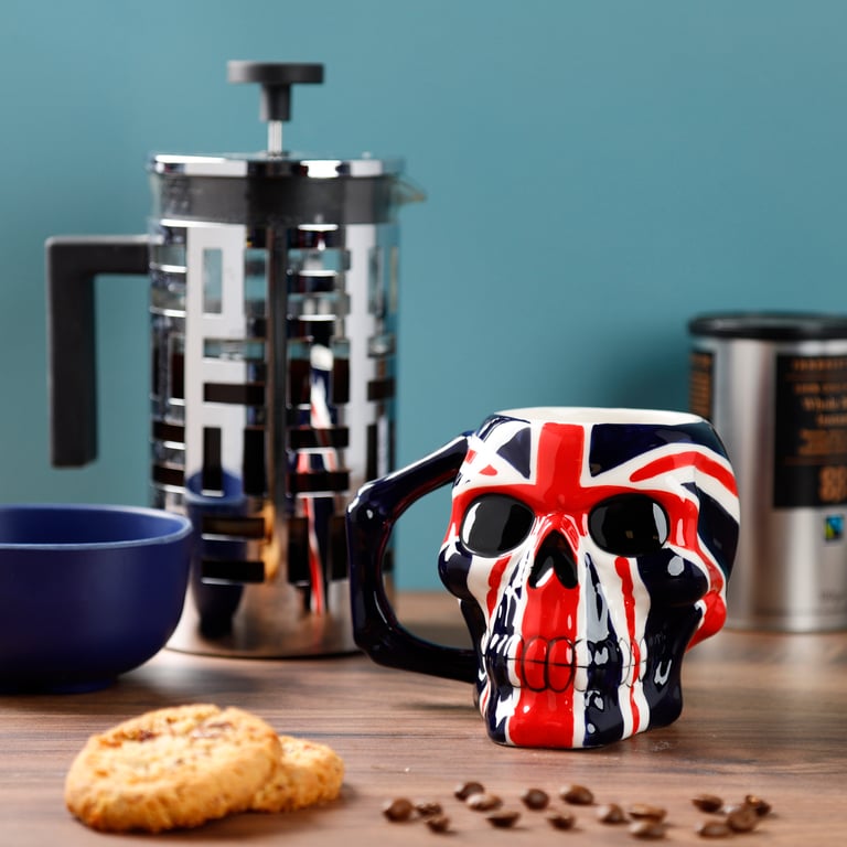 Ceramic UK Flag Skull Mug - Food Safe, 460ml Capacity