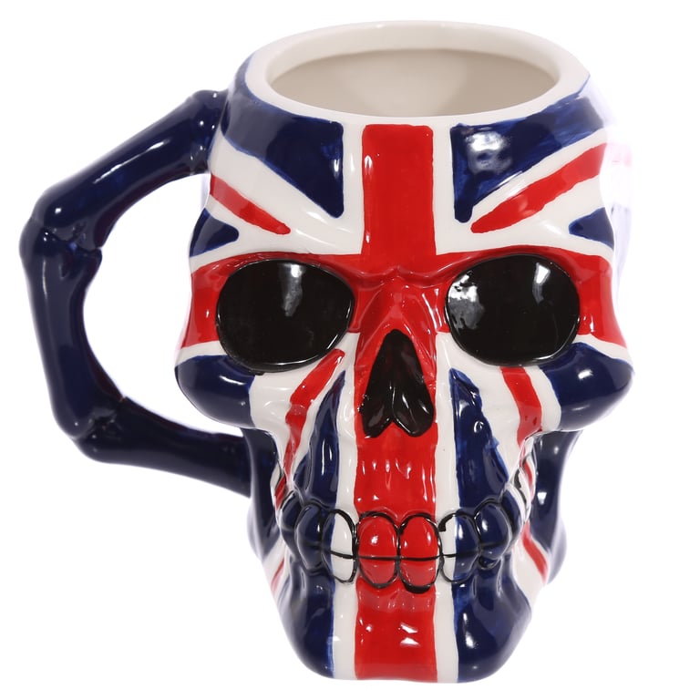 Ceramic UK Flag Skull Mug - Food Safe, 460ml Capacity