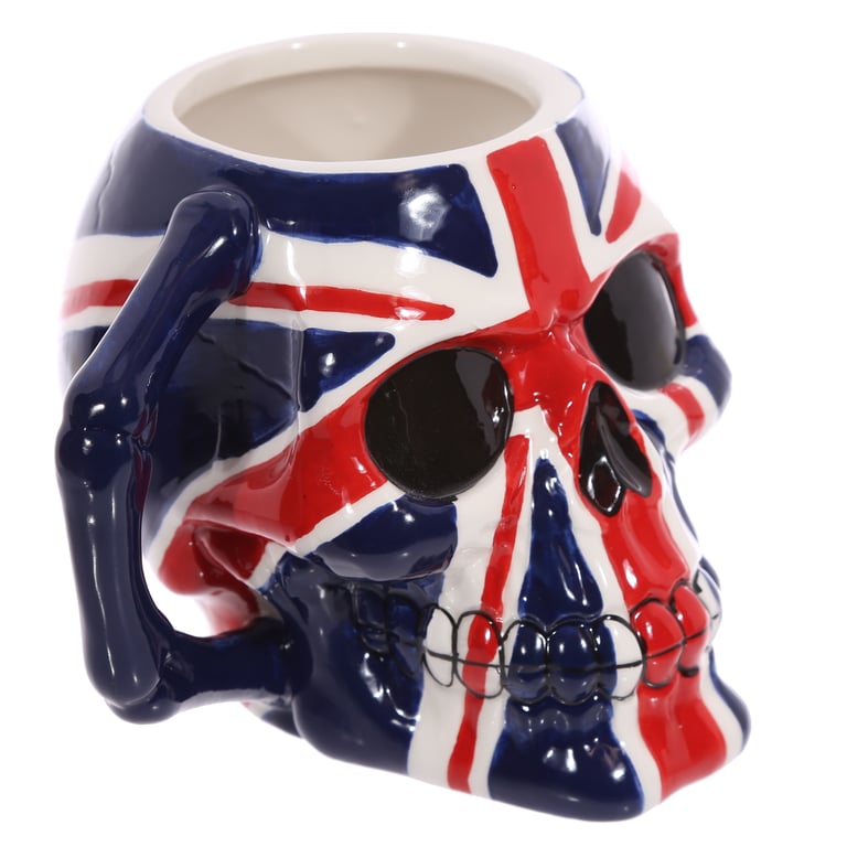 Ceramic UK Flag Skull Mug - Food Safe, 460ml Capacity