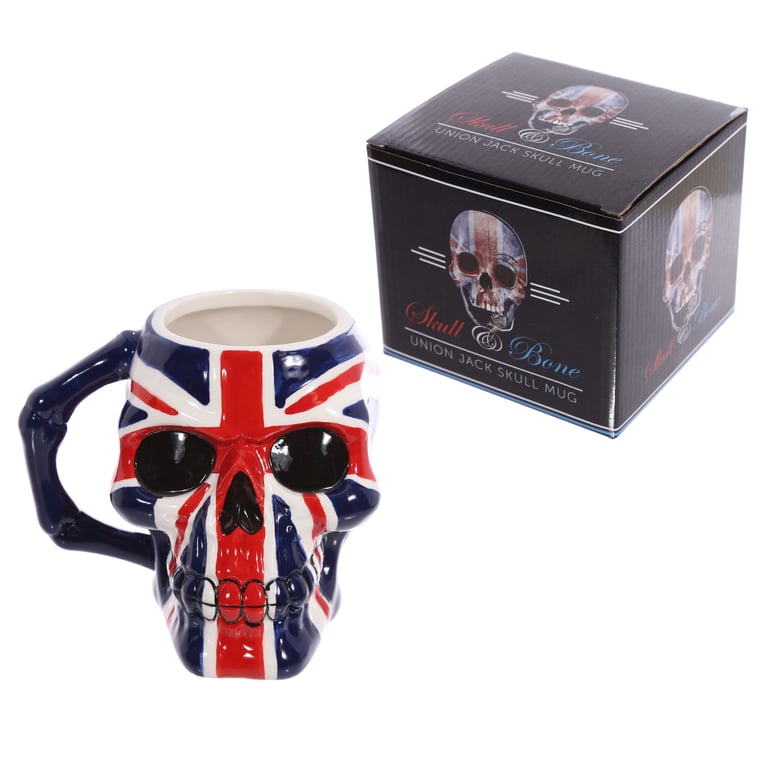 Ceramic UK Flag Skull Mug - Food Safe, 460ml Capacity