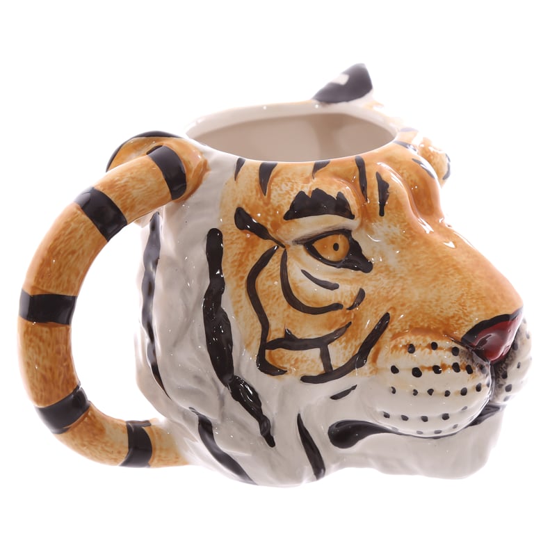 Ceramic Tiger Shaped Head Mug, 460ml, Food Safe Ceramic Design