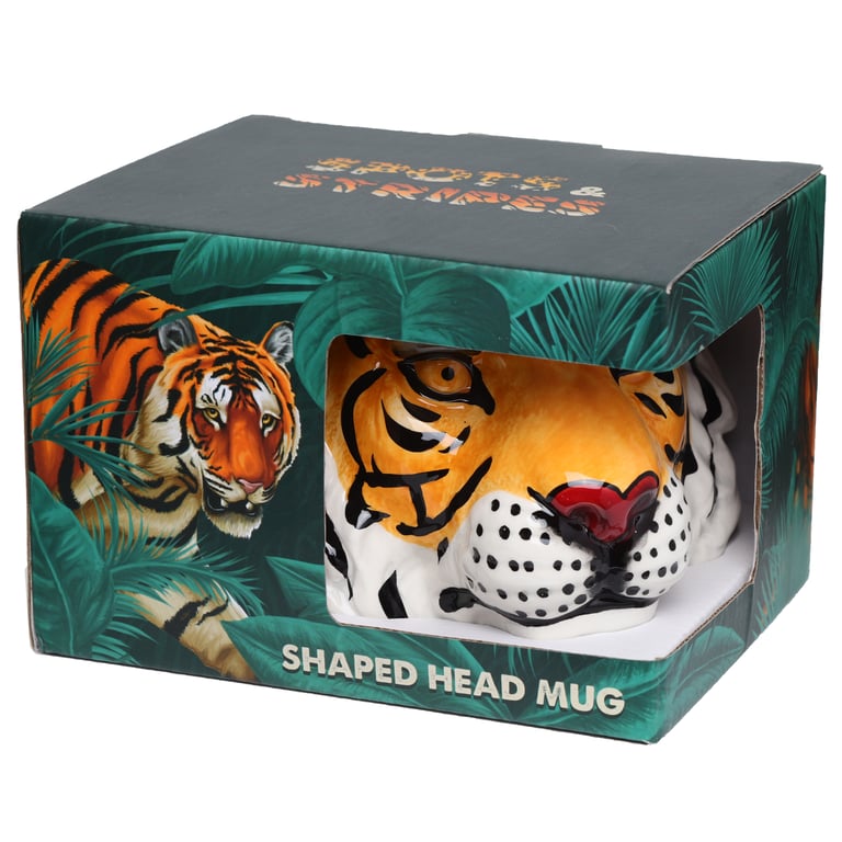 Ceramic Tiger Shaped Head Mug, 460ml, Food Safe Ceramic Design