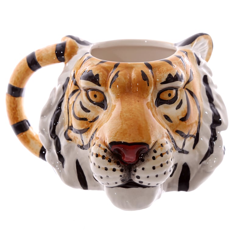 Ceramic Tiger Shaped Head Mug, 460ml, Food Safe Ceramic Design