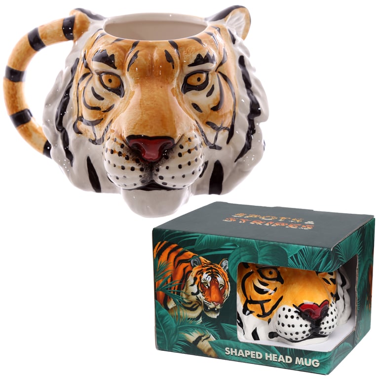 Ceramic Tiger Shaped Head Mug, 460ml, Food Safe Ceramic Design
