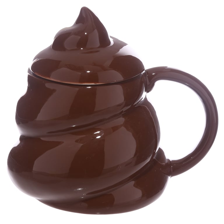 Ceramic Shaped Mug with Lid - Emotive Poop Design, 460ml Capacity, Food Safe