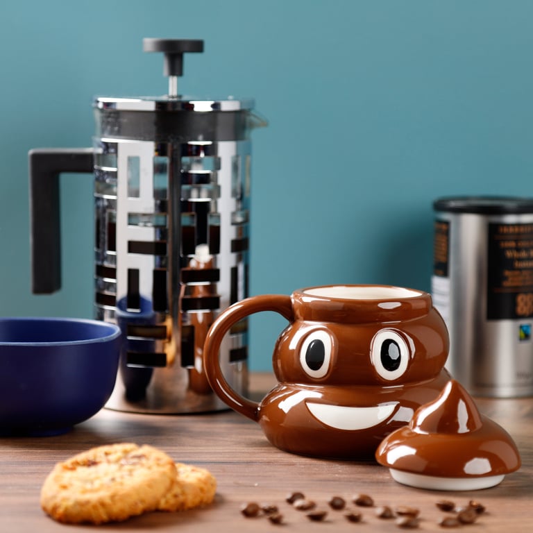 Ceramic Shaped Mug with Lid - Emotive Poop Design, 460ml Capacity, Food Safe