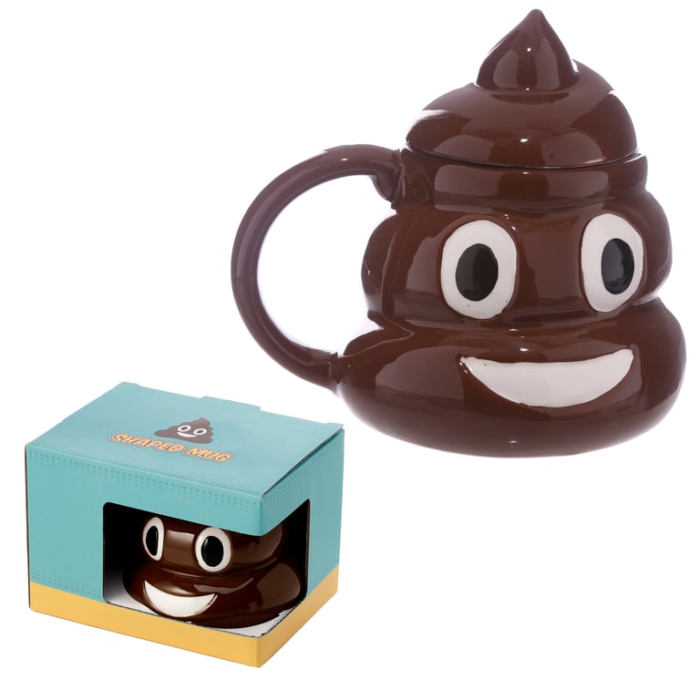 Ceramic Shaped Mug with Lid - Emotive Poop Design, 460ml Capacity, Food Safe