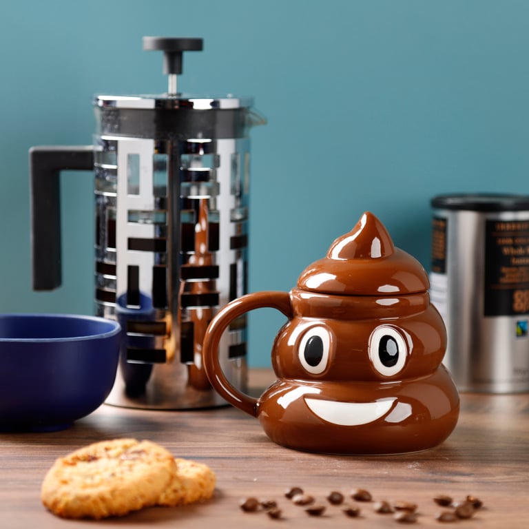 Ceramic Shaped Mug with Lid - Emotive Poop Design, 460ml Capacity, Food Safe