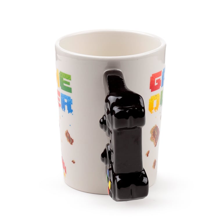400ml Ceramic Mug - Game Over Pixel Decal Shaped Handle Design