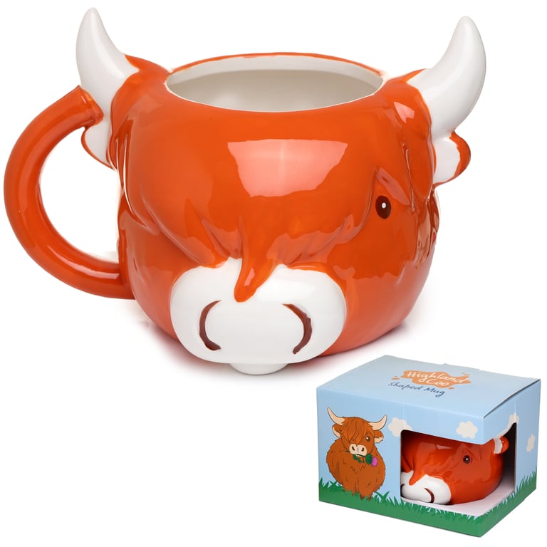 Ceramic Shaped Head Highland Coo Cow Mug - 550ml Dolomite Ceramic