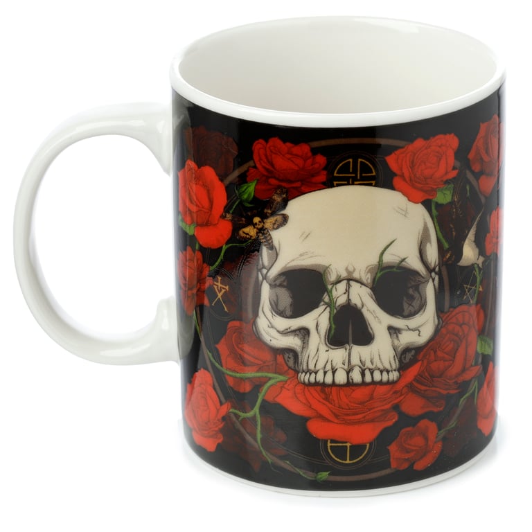 Porcelain Skulls & Roses Mug - Microwave & Dishwasher Safe, 300ml