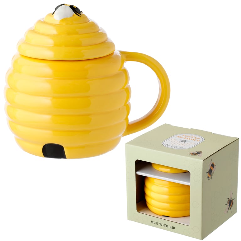 Beehive Shaped Ceramic Mug with Lid - Food Safe 450ml Capacity