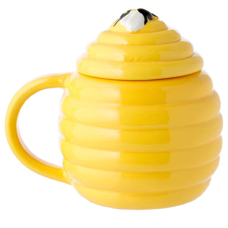 Beehive Shaped Ceramic Mug with Lid - Food Safe 450ml Capacity