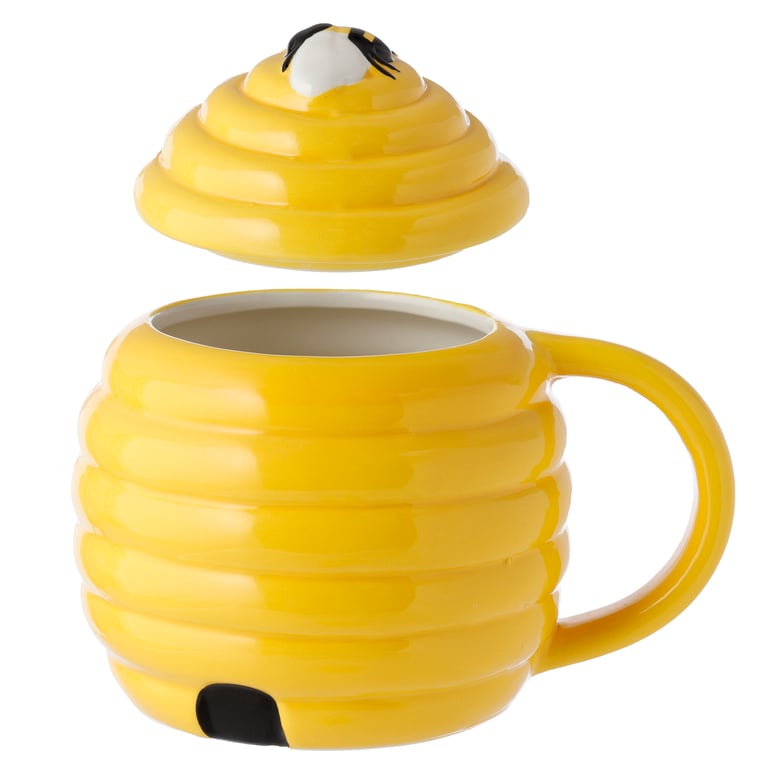 Beehive Shaped Ceramic Mug with Lid - Food Safe 450ml Capacity