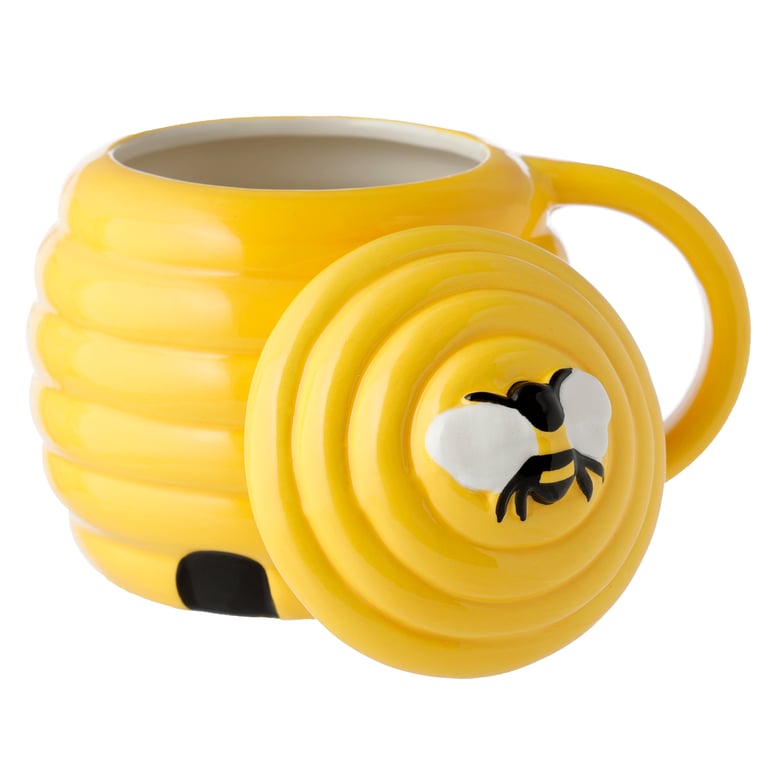 Beehive Shaped Ceramic Mug with Lid - Food Safe 450ml Capacity