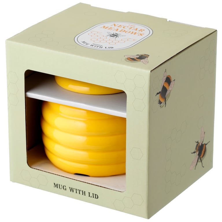 Beehive Shaped Ceramic Mug with Lid - Food Safe 450ml Capacity