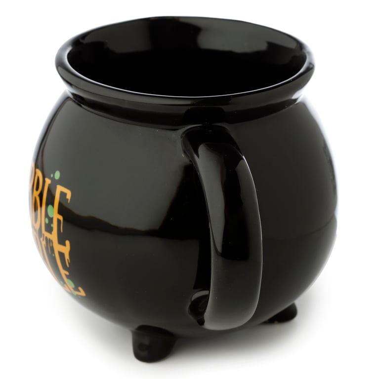 Hubble Bubble Black Cauldron 550ml Ceramic Halloween Mug - Food Safe, Unique Gift