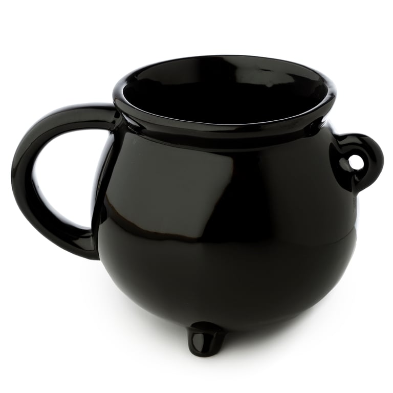 Hubble Bubble Black Cauldron 550ml Ceramic Halloween Mug - Food Safe, Unique Gift