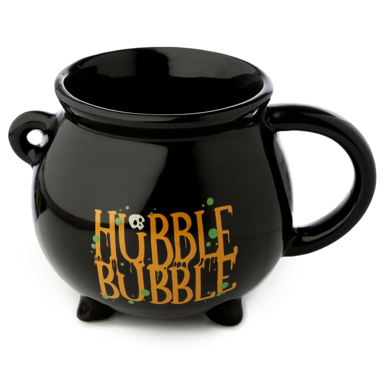 Hubble Bubble Black Cauldron 550ml Ceramic Halloween Mug - Food Safe, Unique Gift