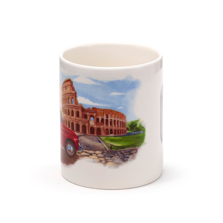 Licensed Porcelain Fiat 500 Rome Mug - Microwave & Dishwasher Safe, 300ml
