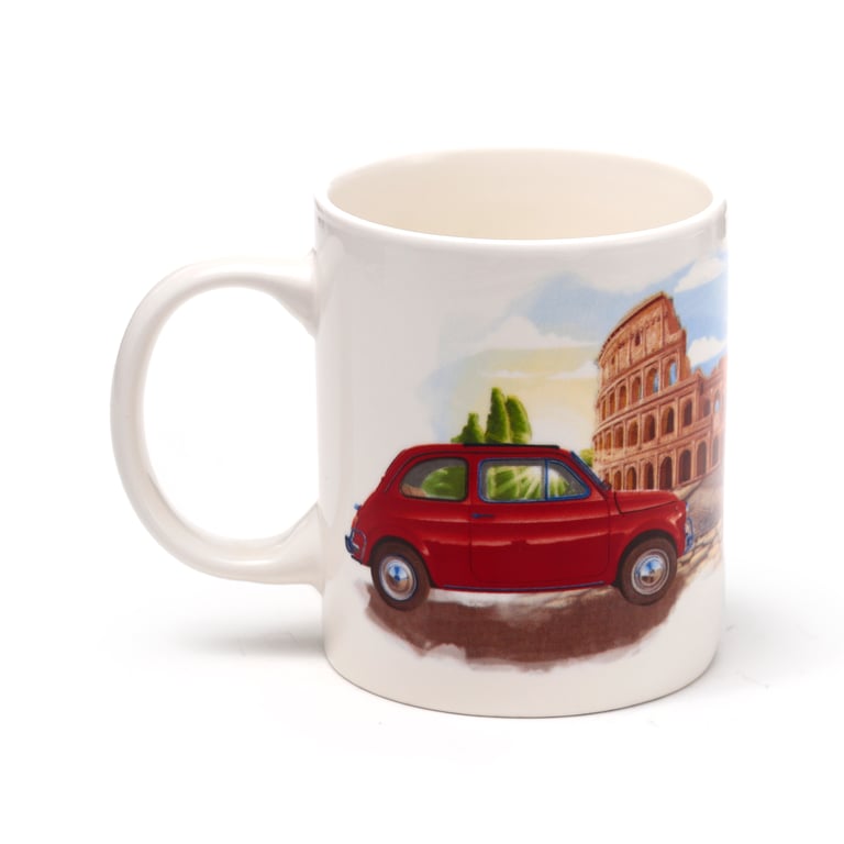 Licensed Porcelain Fiat 500 Rome Mug - Microwave & Dishwasher Safe, 300ml