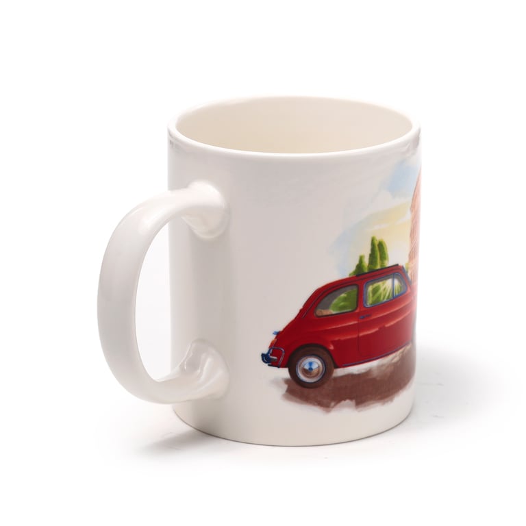 Licensed Porcelain Fiat 500 Rome Mug - Microwave & Dishwasher Safe, 300ml