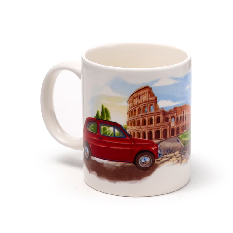 Licensed Porcelain Fiat 500 Rome Mug - Microwave & Dishwasher Safe, 300ml