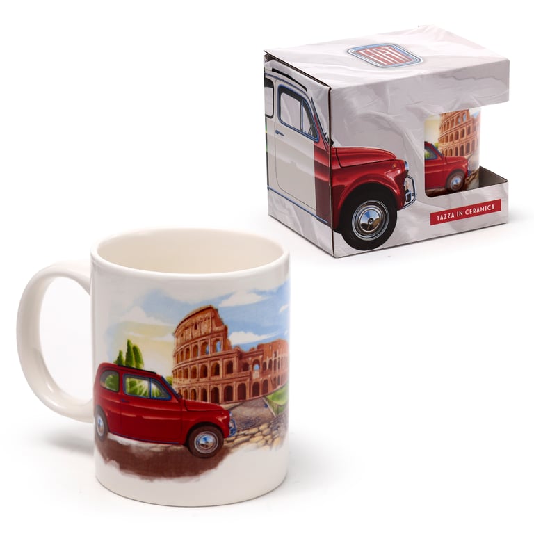 Licensed Porcelain Fiat 500 Rome Mug - Microwave & Dishwasher Safe, 300ml