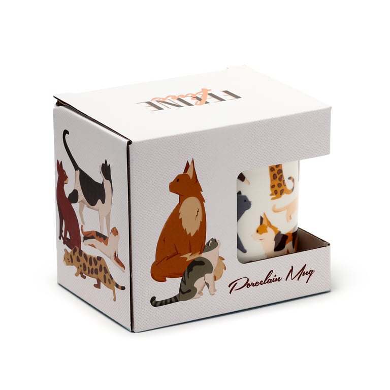 Porcelain Feline Fine Cats Mug - 300ml, Food & Microwave Safe, Dishwasher Friendly