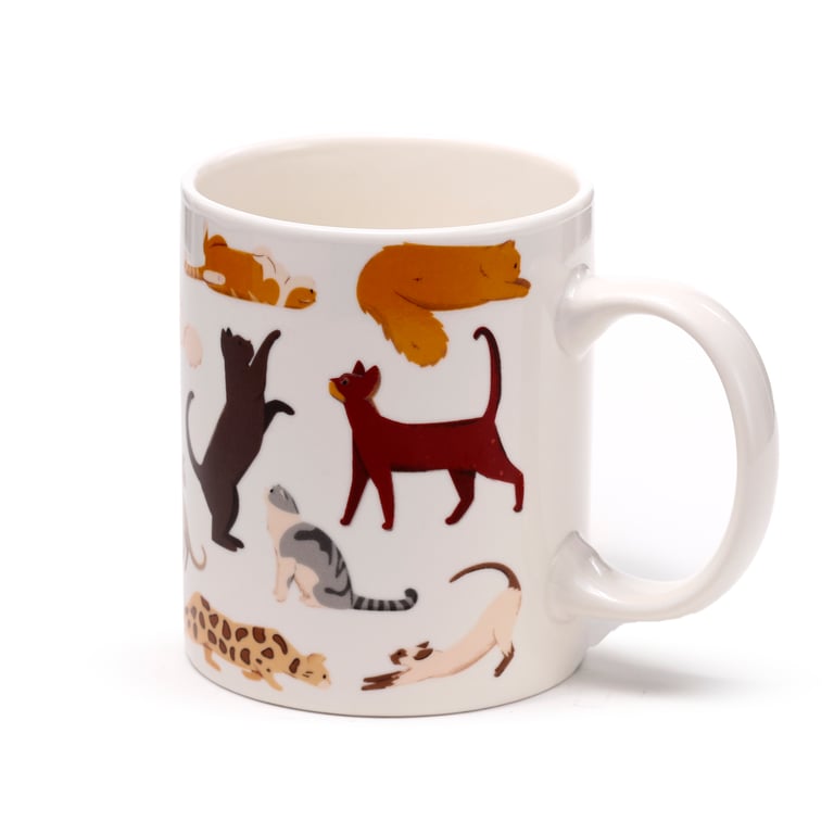 Porcelain Feline Fine Cats Mug - 300ml, Food & Microwave Safe, Dishwasher Friendly