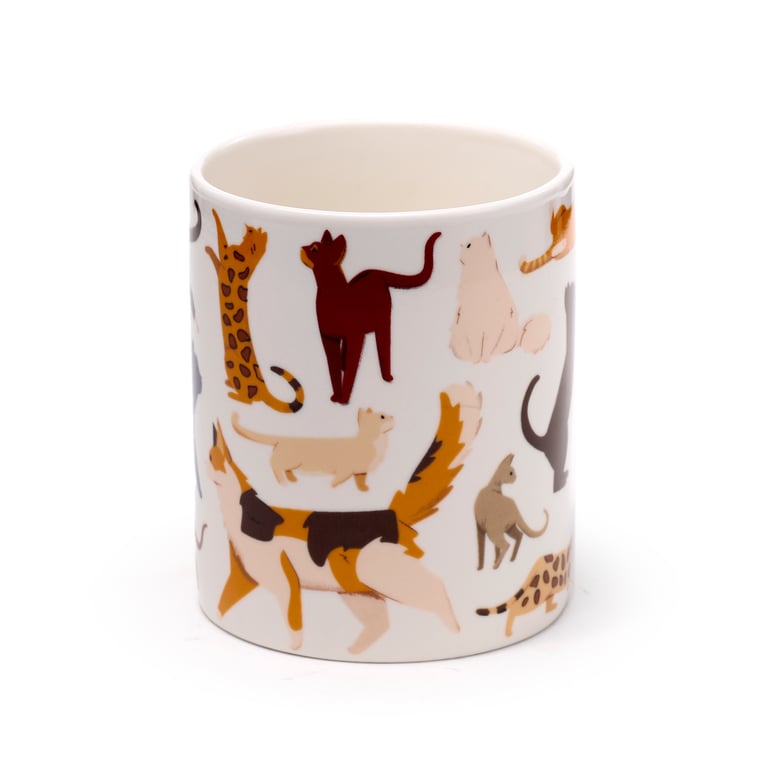 Porcelain Feline Fine Cats Mug - 300ml, Food & Microwave Safe, Dishwasher Friendly