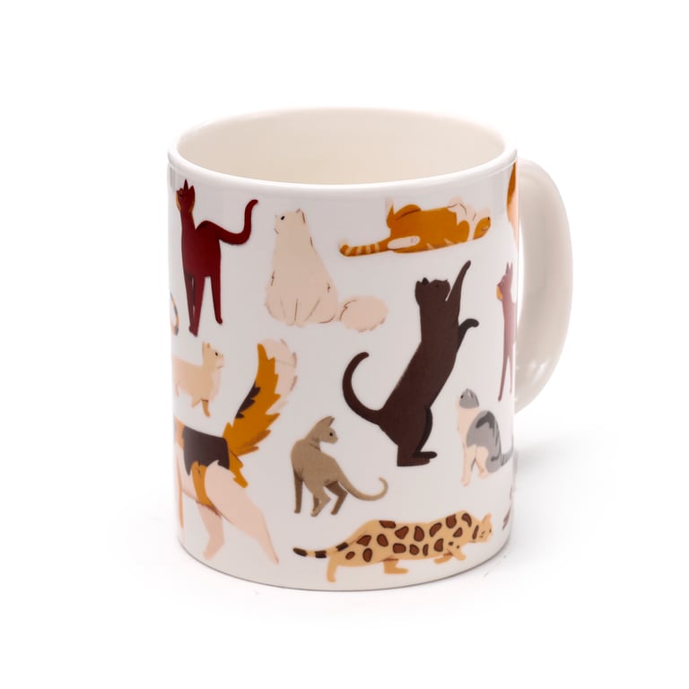 Porcelain Feline Fine Cats Mug - 300ml, Food & Microwave Safe, Dishwasher Friendly