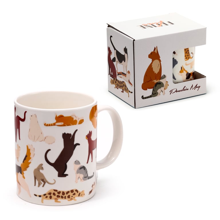 Porcelain Feline Fine Cats Mug - 300ml, Food & Microwave Safe, Dishwasher Friendly