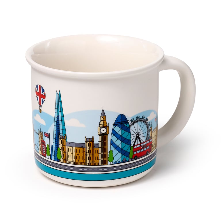 Porcelain London Icons Fine Rimmed Mug - 350ml, Food Safe & Microwave/Dishwasher Friendly