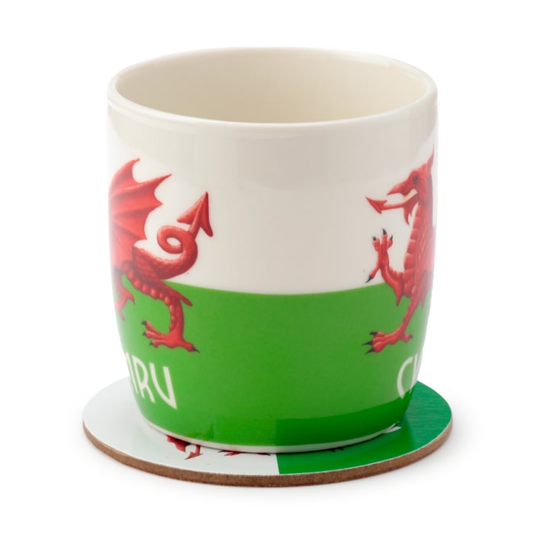 Porcelain Welsh Dragon Mug & Coaster Set - Dishwasher Safe, 375ml Souvenir from Wales