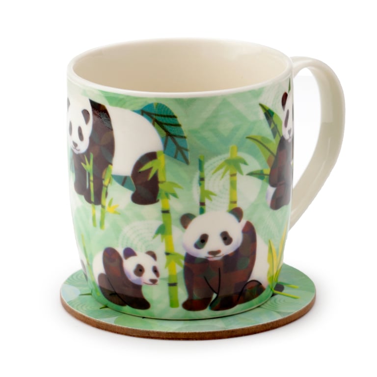 Porcelain Panda Kingdom Mug & Cork Coaster Set - Microwave & Dishwasher Safe