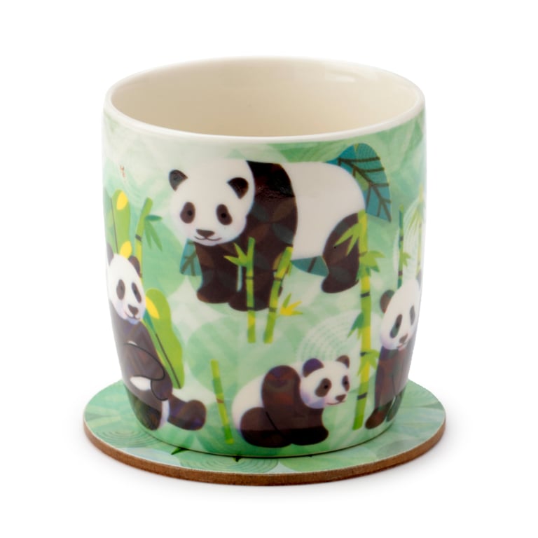 Porcelain Panda Kingdom Mug & Cork Coaster Set - Microwave & Dishwasher Safe