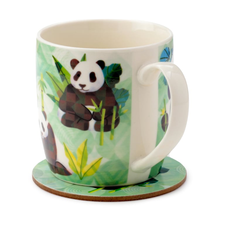 Porcelain Panda Kingdom Mug & Cork Coaster Set - Microwave & Dishwasher Safe