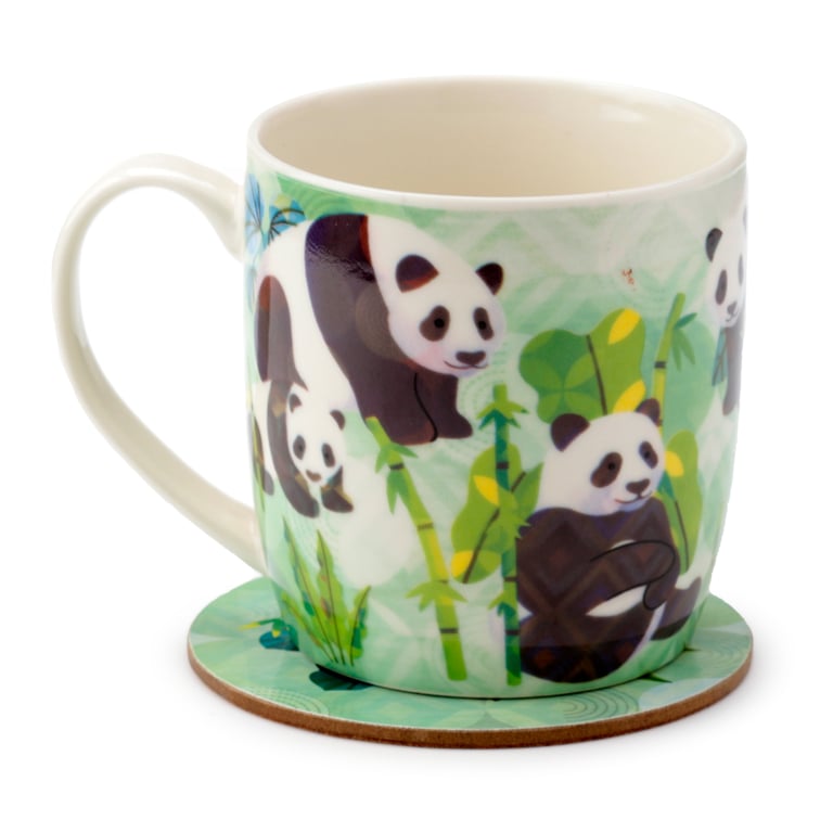 Porcelain Panda Kingdom Mug & Cork Coaster Set - Microwave & Dishwasher Safe
