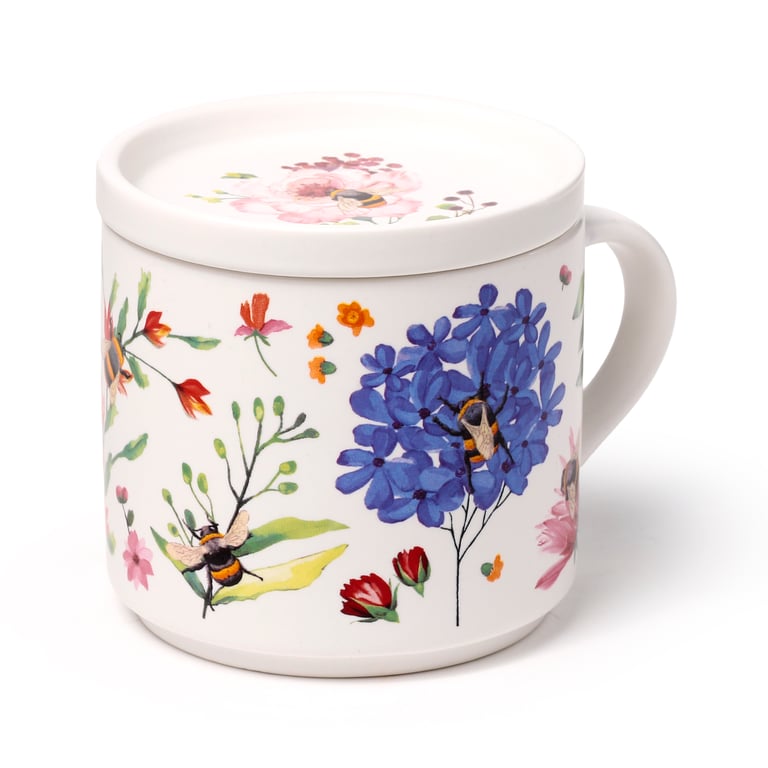 Porcelain Mug & Coaster Lid Set - Nectar Meadows, 420ml, Microwave and Dishwasher Safe