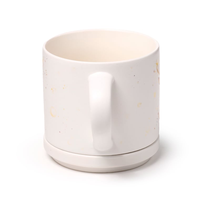 Porcelain Mug & Coaster Lid Set - Jan Pashley Stag Design, Microwave Safe & Dishwasher Safe, 420ml