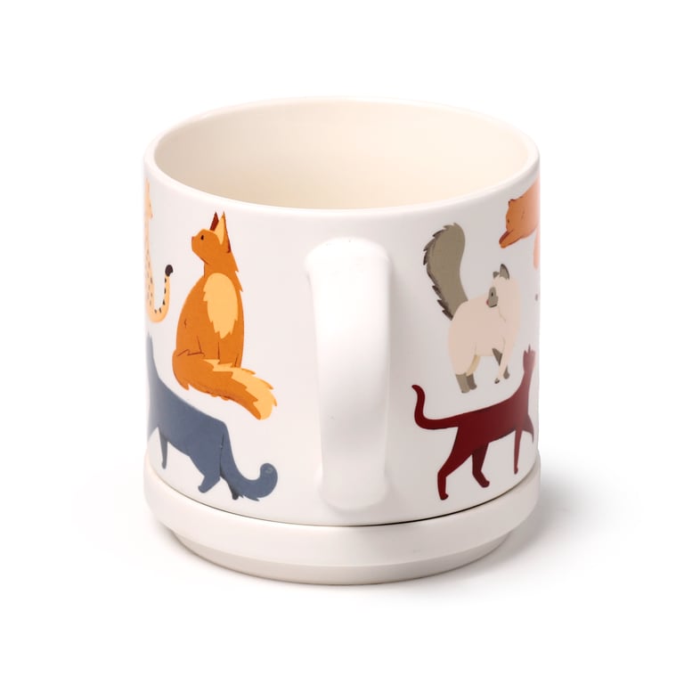 Porcelain Feline Fine Cats Mug & Coaster Lid Set - Microwave & Dishwasher Safe